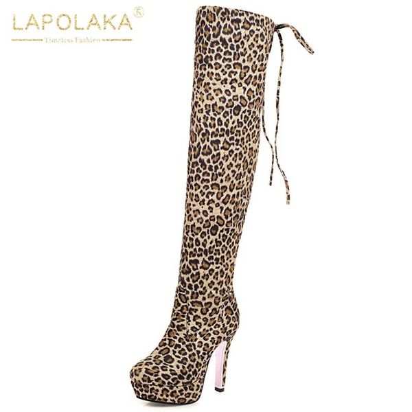 

lapolaka fashion new plus size over-the-knee boots woman shoes american style thin heeled ultra-high heel boots ladies, Black