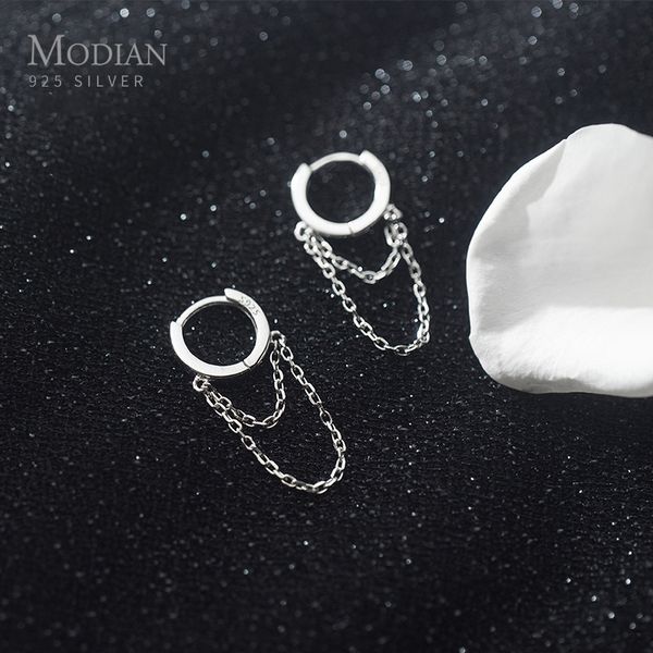 

modian fashion double layer chain hoop earring for women simple sterling silver 925 anti-allergy earring fine jewelry brincos, Golden;silver