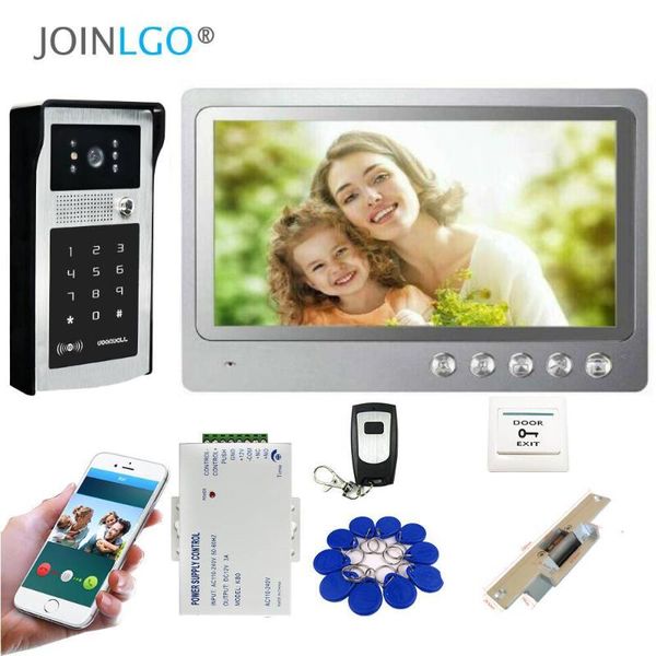 

video door phones 9" wifi ip doorbell intercom phone record system remote view unlock rfid code keypad camera strike lock