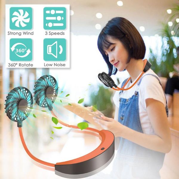 

40# lazy neck hanging style dual cooling fan low noise personal fan 5200mah battery operated portable for hands cooling