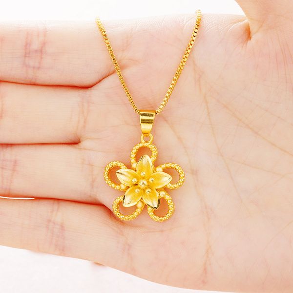 

pendant necklaces luxurious 24k gold 45cm chain flower shape women choker necklace dubai fashion mother gifts jewelry accessories ui0210, Silver