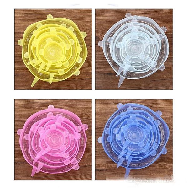 

6pcs/set reusable silicon stretch lids universal lid silicone food wrap bowl pot lid silicone cover pan cooking kitchen sers lx1243