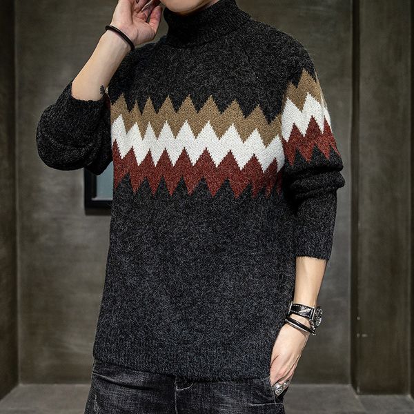 

2020 men's sweater loose high neck pullover jacquard sweater new arrival spring and autumn fashion -3xl, White;black