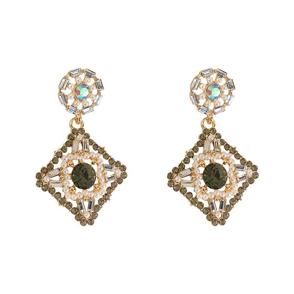 

fashion square round crystal drop earrings vintage simulated pearls earrings maxi geometric statement for women jewelry, Silver