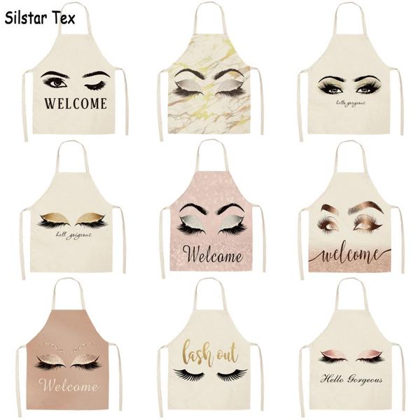 

aprons silstar tex beautiful eyes eyelashes apron sleeveless woman kitchen play bibs home cooking baking coffee cleaning tool