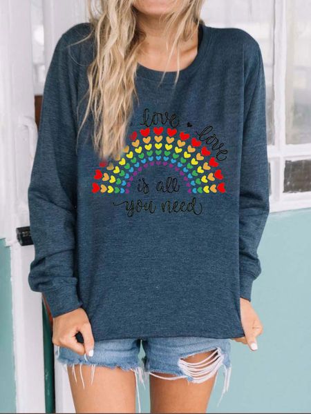

women rainbow long sleeve tshirt letter crew neck loose tees ladies autumn clothes, White