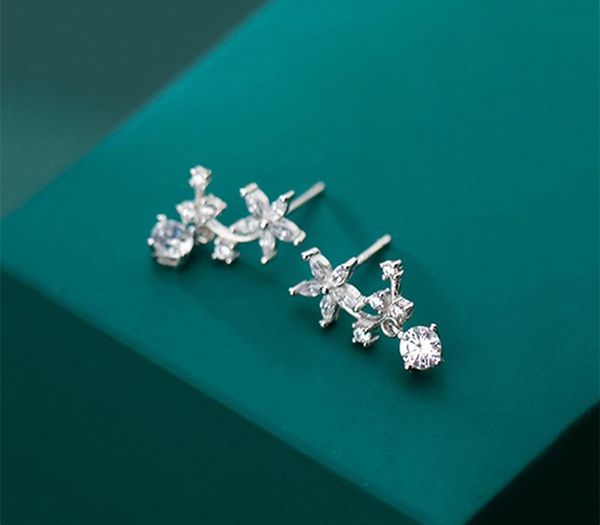 

ponykiss романтический s925 стерлингового серебра сладкие цветок циркон серьги женщины партии чувствительная вспомогательное оборудование юв, Golden;silver