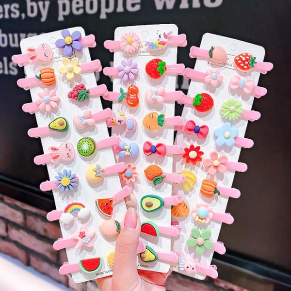 

hair clips & barrettes 10pcs/set cute candy-colored hairpins set headdress girl's children bow fruit clip pins accessories, Golden;silver