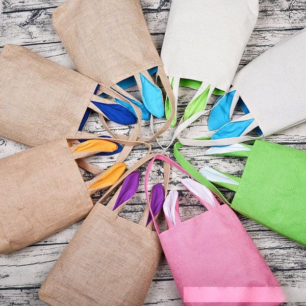 

20pcs cotton linen easter bunny ears basket bag for easter gift packing easter handbag for child fine festival gift dhl