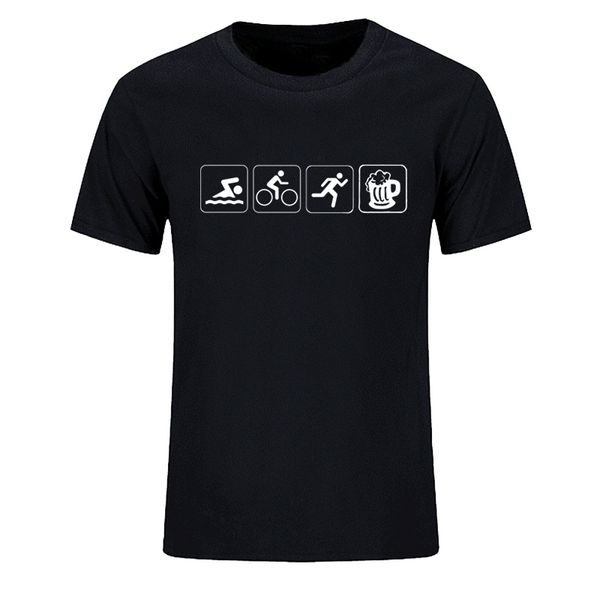 

summer new men triathlon swim bike run and beer short sleeve cotton t-shirts