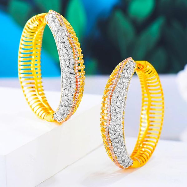 

hoop & huggie trendy brand design charm austrian crystal earrings geometric round shiny rhinestone big earring jewelry, Golden;silver