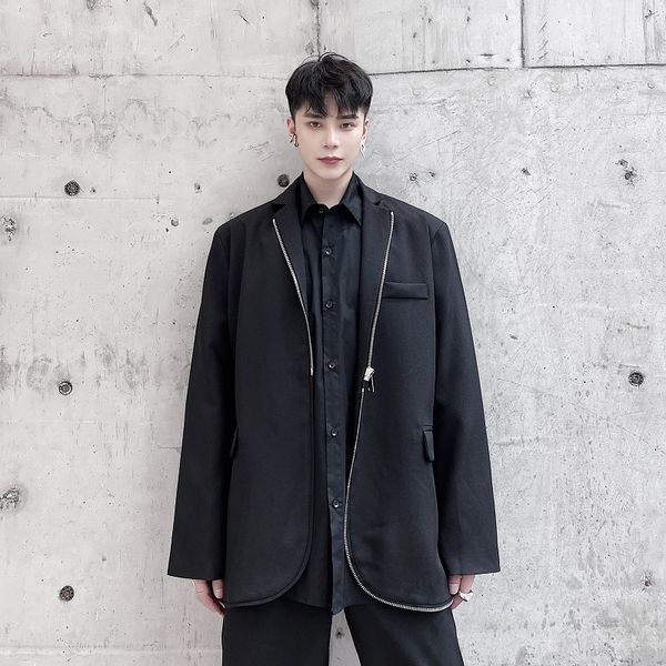 

мужчина япония streetwear harajuku черный костюм пальто мужчины zipper дизайн повседневный свободный костюм пиджаки жакет этап одежда, White;black