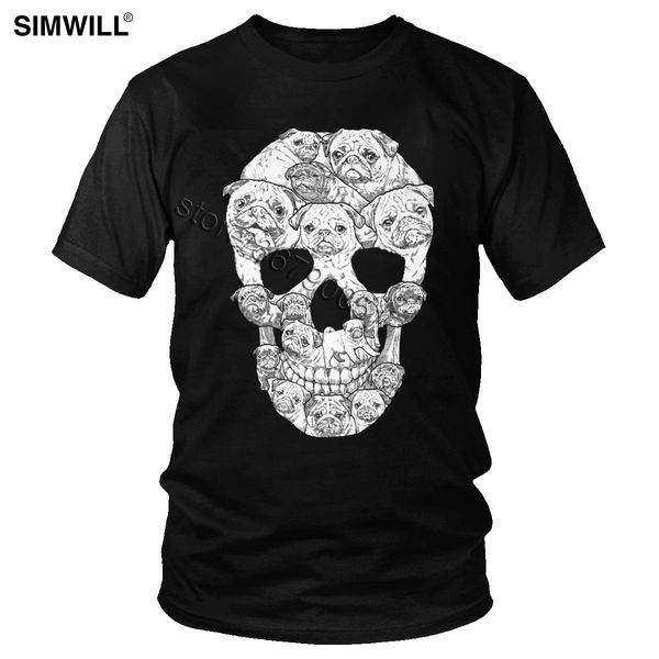 

fashion t shirt men pug skull t-shirt summer cotton graphic tee short sleeve novelty halloween horror dog tshirt pet owner gift