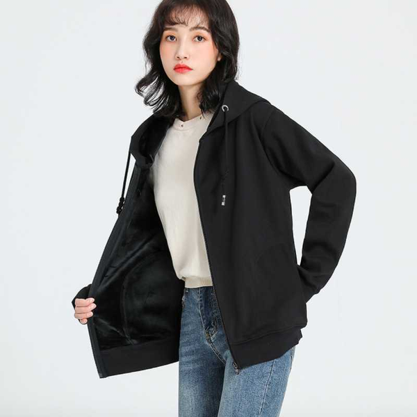 

running jackets fleece hoodie jacket sports women front zipper leisure clothing sportswear famale, Black;red