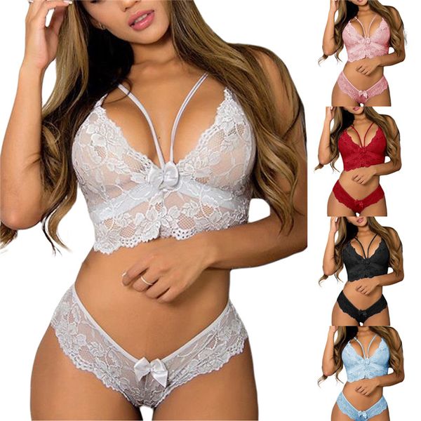 

bras sets women\u2021s lace lingeries no steel ring bra set thin cup gather breathable bow panties underwear 5 colors, Red;black