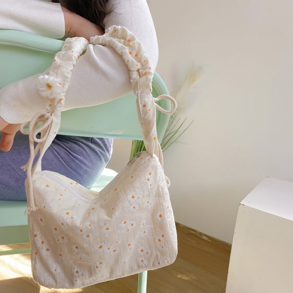 

casual floral women shoulder bags designer daisy ruched strap messenger bag harajuku cotton large capacity toets lady big purses