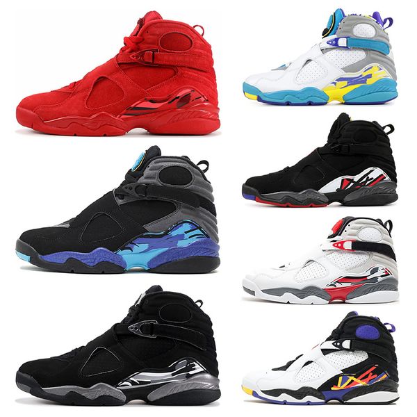 

new 8 8s mens basketball shoes valentines day aqua white black chrome 3 peat playoff mens trainers sports sneaker size 7-13