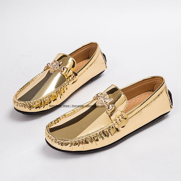 

2020 autumn men leather shoes fashion paint leather glod men loafer shoes usual casual slip-on teenagers, Black