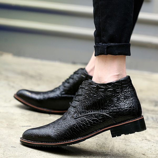 

2020 trendy men's fashion brogue shoes crocodile pattern formal dress men shoes suit party male british classic oxford, Black