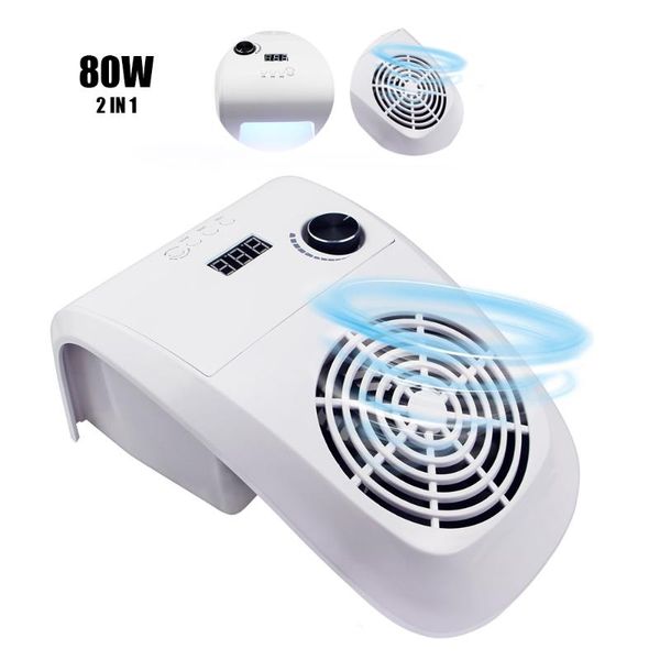 

nail art equipment 80w 2 in 1 dust suction collector with lamp vacuum cleaner powerful fan collecting bag, Silver