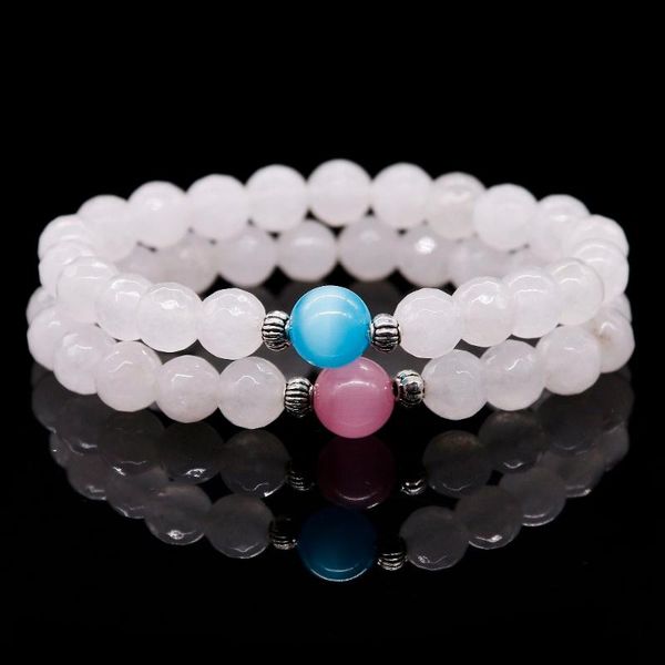

beaded, strands 2021 women section white chalcedony nature stone blue and pink opal 10mm beads charm bracelets for men jewelry gift, Black