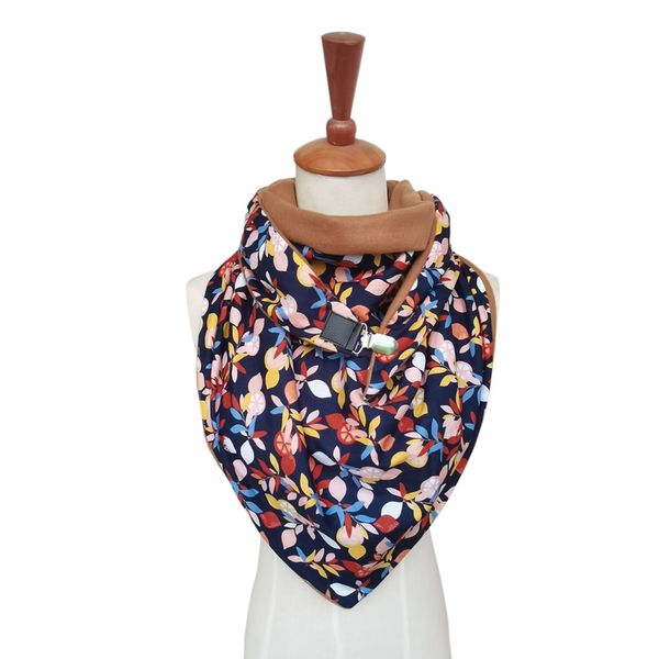 

fashion design women scarf with a clip casual neck warm plaid print shawls soft wrap button snap scarves manteau femme hiver, Blue;gray