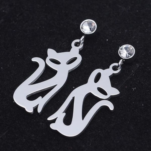 

stud 100% stainless steel cat charm earring for women wedding party earrings jewelry gift, Golden;silver