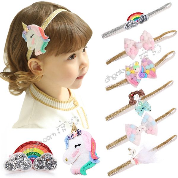 

baby girls unicorn headbands clips baby girls rainbow cartoon hairband hairpins barrettes set for kids unicorn horn party hair accessories, Slivery;white