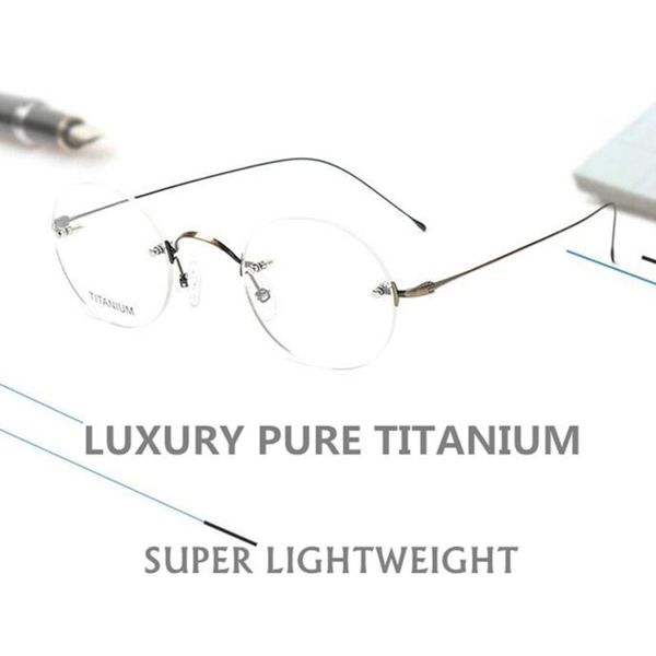 

fashion sunglasses frames titanium glasses frame vintage round rimless eyewear men design optical prescription eyeglasses women lightweight, Black