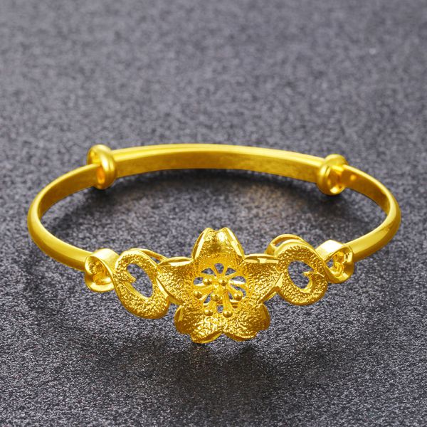 

dubai golden flower bangle yellow gold filled women bangle & bracelet expandable, Black
