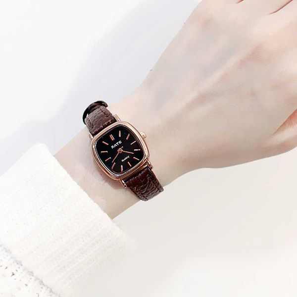 

simple leather square small dial watch fashion women dress wrist watches minimalist fresh female clock hours, Slivery;brown