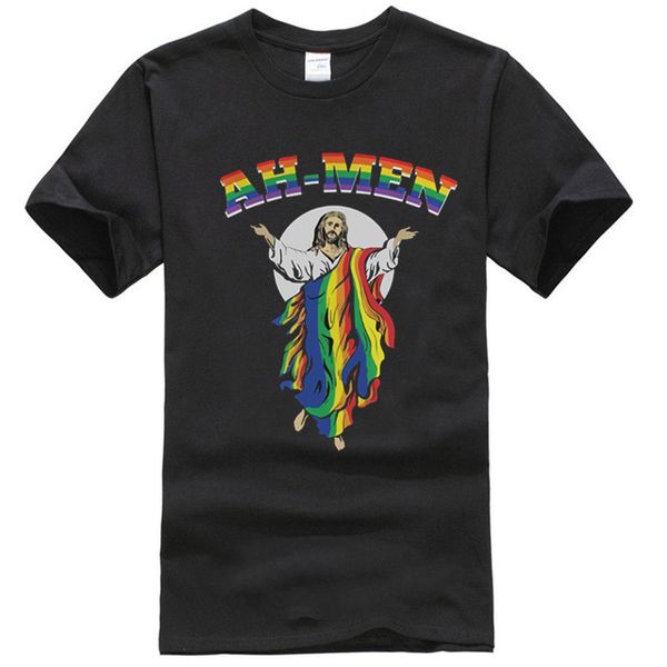 

ah-men rainbow jesus funny lgbt gay pride month joke humor t-shirt