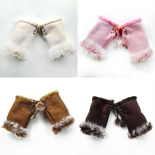 

fur suede half finger gloves girl manual chamois fashion beautiful women keep hand warm winter autumn cute gloves newest, Blue;gray