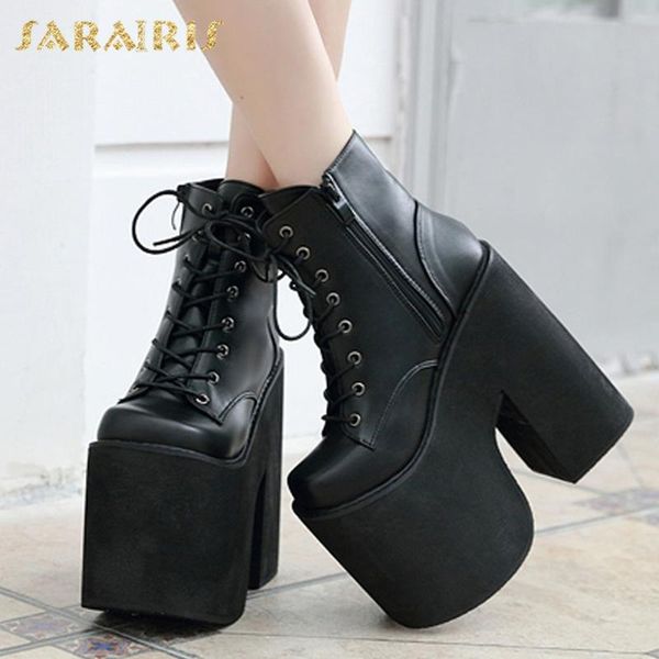 

boots brand big size 43 magical super thick platform square high heels fashionable ankle boot shoes women female, Black