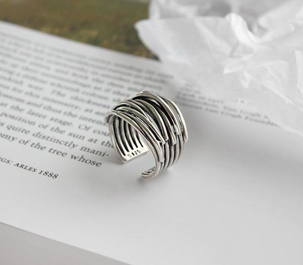 

retro fine jewelry retro multi layer line wrapped open rings for women authentic 925 sterling silver adjustable statement66