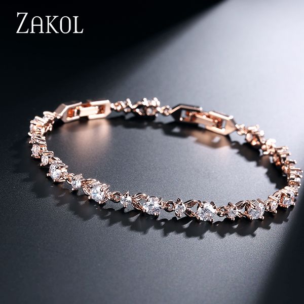 

zakol exquisite oval zirconia crystal leaf bracelet bangles shiny rose gold color cz zircon stone jewelry for girl women fsbp134, Black