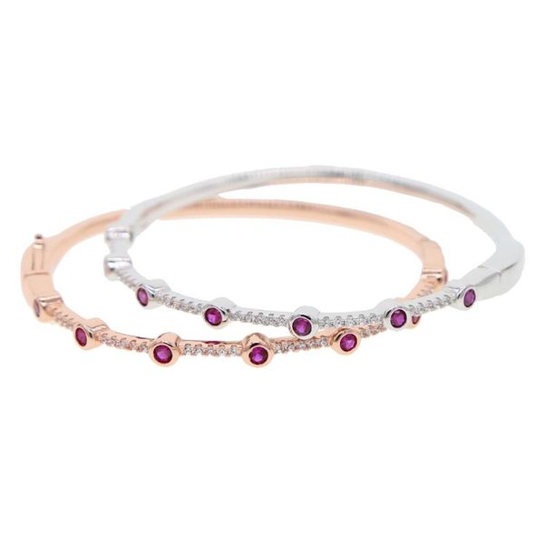 

2020 stacking cz engagement band bracelet red stone simple minimal two colors women fashion wedding jewelry, Black