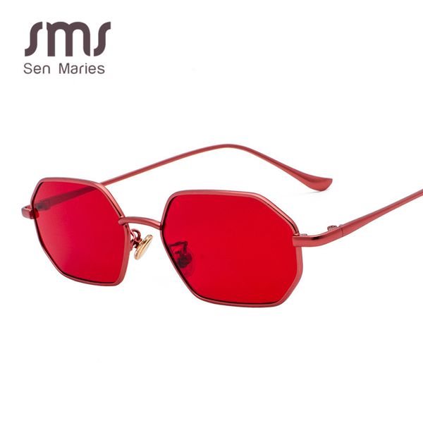 

vintage polygon square sunglasses women small red metal sun glasses brand designer fashion glasses lady gafas, White;black