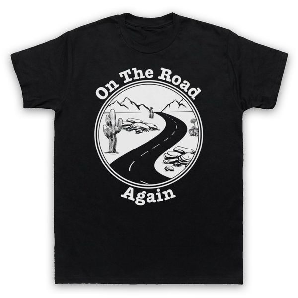 

on the road again travelling touring trip slogan mens womens kids t-shirt
