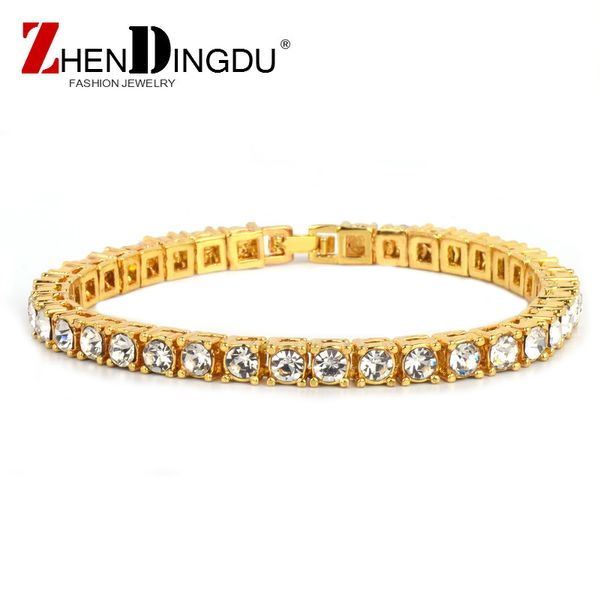 

7inch 8inch men's hip hop bracelet tin alloy gold silver iced out rhinestone crystal 1 row tennis chain bracelet drop shipping, Black