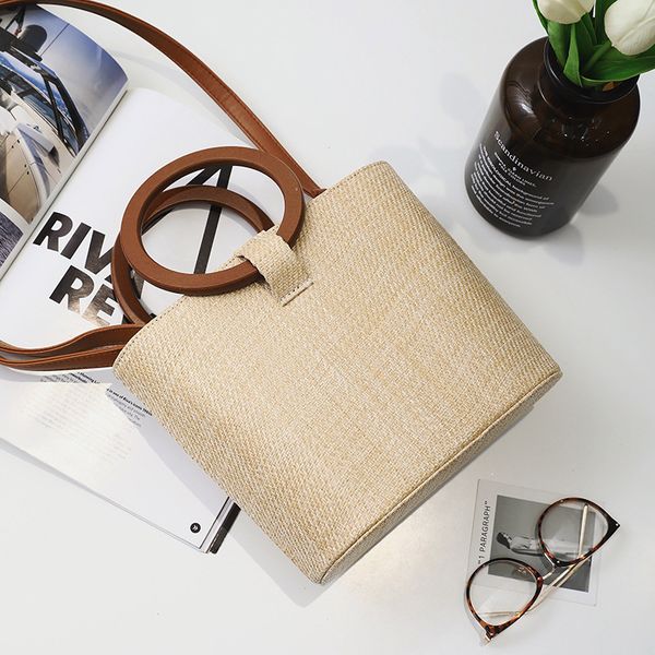 

modern stylish sandy beach high-end womens crossbody bags handbag weave solid wood single inclined shoulder luxurys designers bag