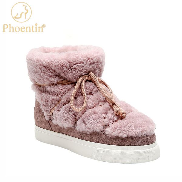 

phoentin women wool snow boots 2020 female cow suede winter ankle boots casual warm shoes platform plus size 34-42 ft1150, Black
