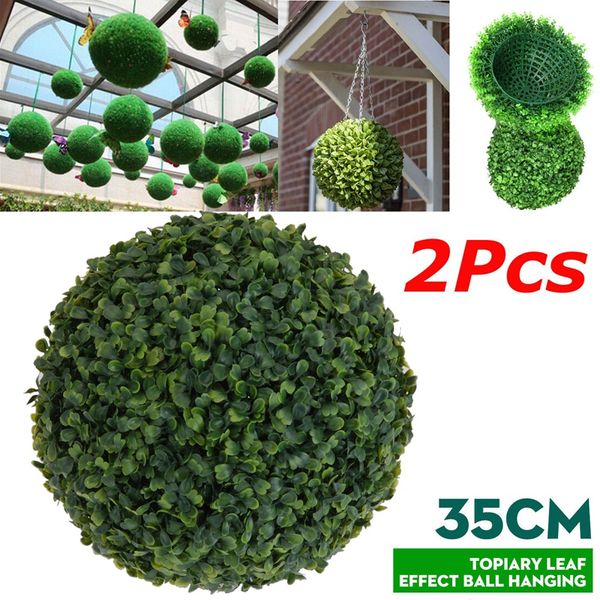 

decorative flowers & wreaths 2 pcs 35cm plastic ary tree leaf effect ball hanging home garden decor artificial buxus balls