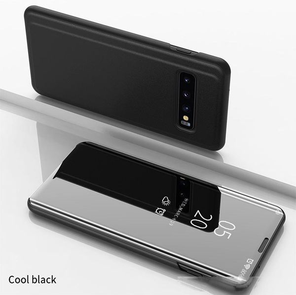 

luxury plating flip smart view mirror clear transparent phone case full cover kickstand pu leather for samsung s10