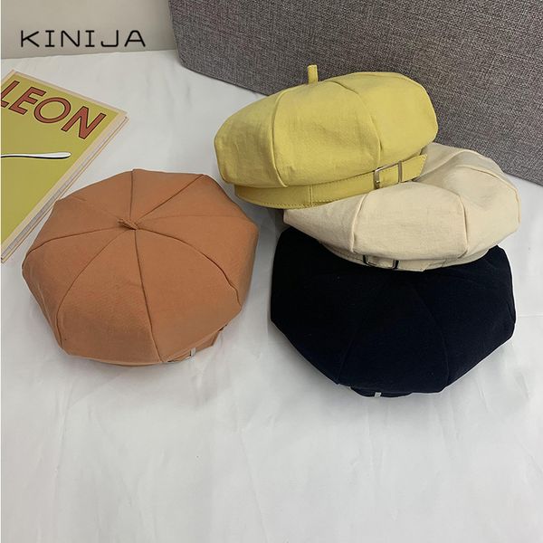 

berets short brim british femaleretro beret spring summer thin breathable painter hat metal buckle octagonal four-corner bucket, Blue;gray