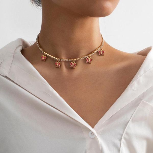 

новая мода сладкий блестящий кристалл бабочки ожерелье простой romantic rhinestone теннис цепи necklacee девушки партии ювелирных изделий, Golden;silver