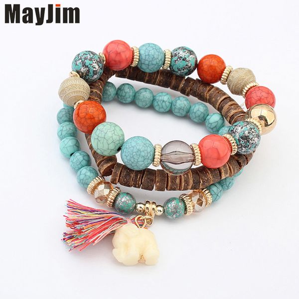 

new 2020 mixed color femme charms big beads bracelet rhinestone vintage fashion multilayer cuff bracelets & bangles for women, Black