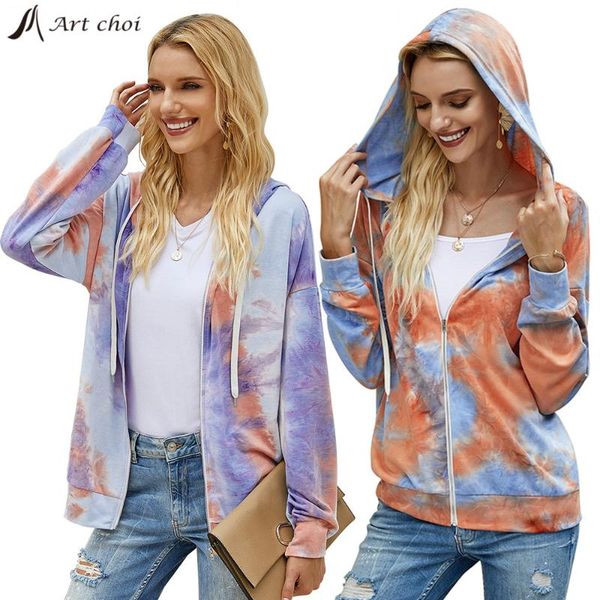 

zip-up women hoodies pockets slim crop jacket female clothes tie dye hoody cotton coats zippersweatshirt outerwear pockets, White