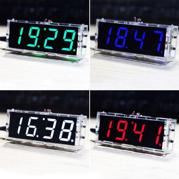 Elegante 4 dígitos DIY Digital LED Relógio de Relógio Controle de luz Temperatura Temperatura Display com temporizador de caso transparente