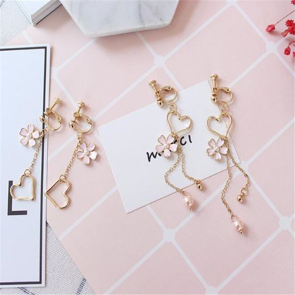 

bangle pink cherry earrings jewelry blossom series pearl tassel heart b044, Black